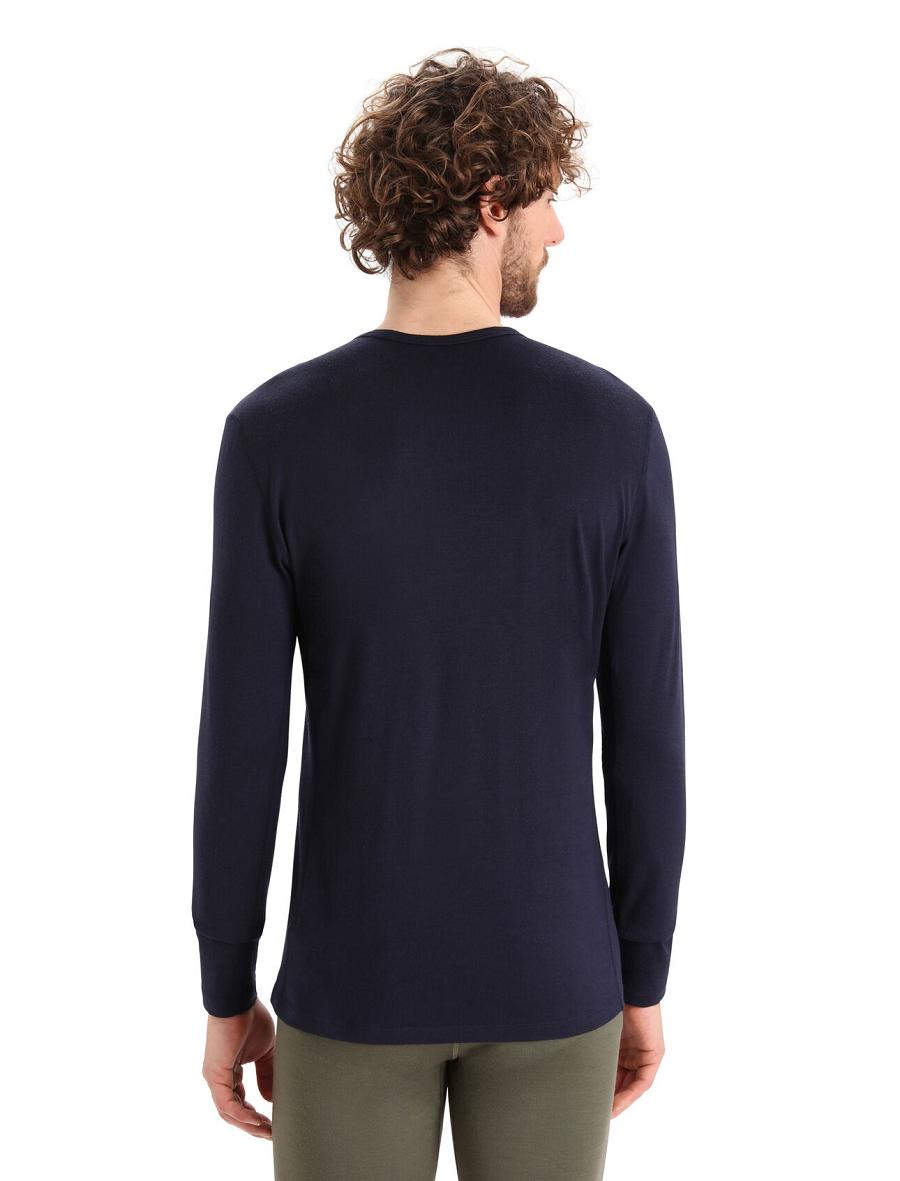 Midnight Navy Men's Icebreaker Merino 200 Oasis Long Sleeve Crewe Ski Stripes Base Layers | USA 1366WNBY